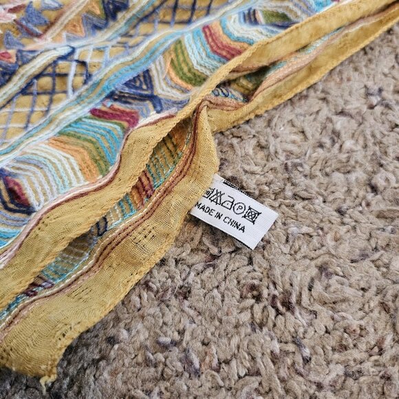 Embroidered Boho Mustard Yellow Poncho Shawl Cover Up Kimono Cape Coast One Size - Picture 10 of 10